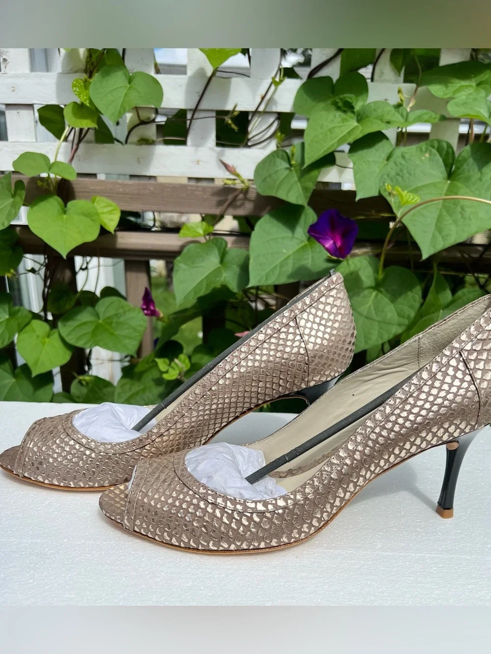 Zofie Bronze Snakeskin Peep Toe Pumps Size 12 New w/ Dust Bag, Brazil Leather